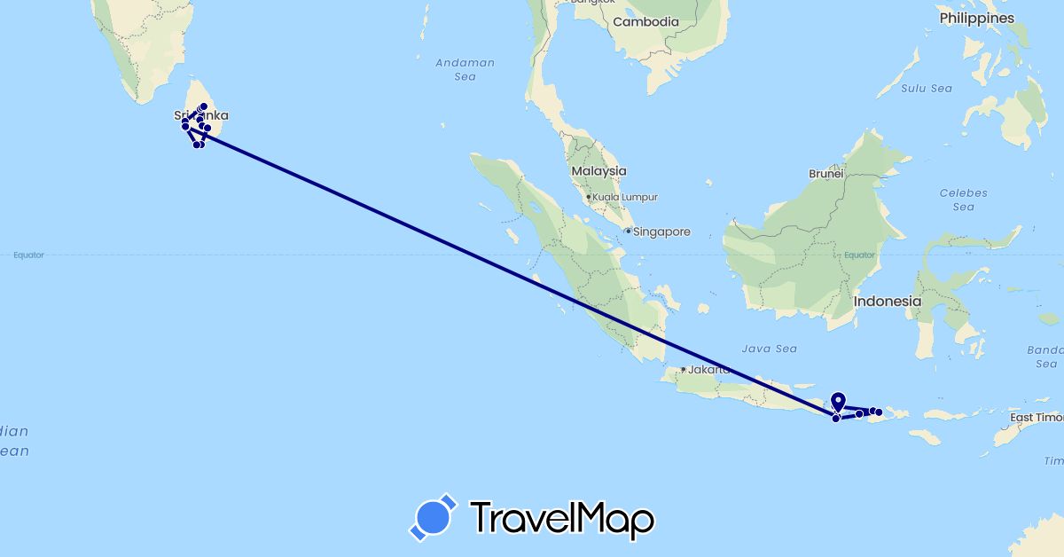 TravelMap itinerary: driving in Indonesia, Sri Lanka (Asia)